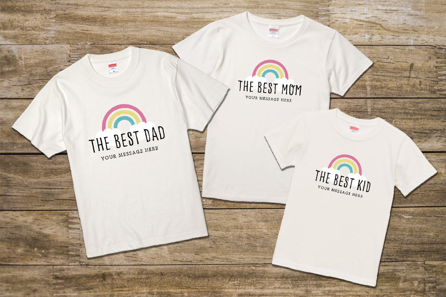 虹のワンポイントとメッセージ入りパパのTシャツをオリジナルでプリント　親子Tシャツのテンプレート